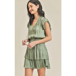 Women's RESET Sage Green Ruffled Tiered Mini Dress Size L